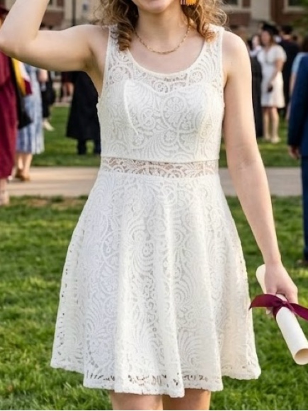 2014 American Rag Ivory Lace Mini Dress Cottagecore Vintage Inspo Graduation S